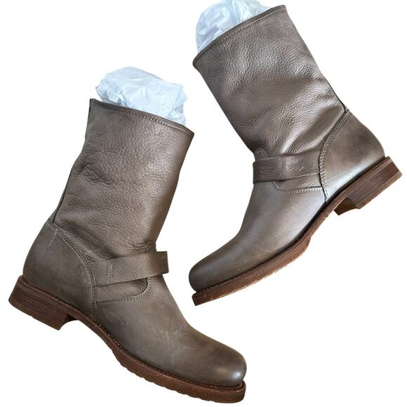 Frye Vintage Veronica Short Slouch Taupe Brown Leather Mid Calf Boots Size 8.5 - Picture 8 of 11